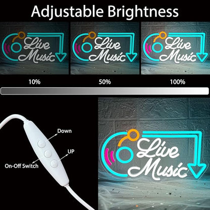 Live Music Neon Sign, Music LED Neon Lights for Wall Decor, Dimmable Live Neon Light Sign, Neon Live Sign Light up Sign for Bar Studio Bedroom Party Present Club Handcrafted Nightclub Parties