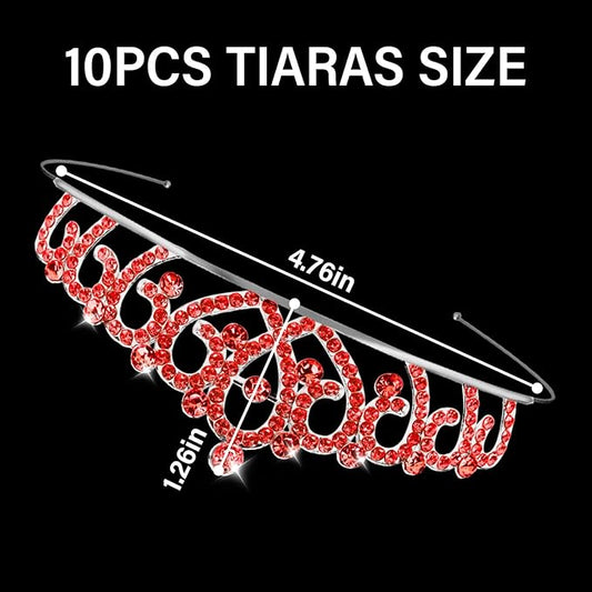 10 Pcs Red Tiaras Crowns Queen of Hearts Crown Headband for Women Girls - Bulk Red Queen Crowns Tiara for Princess Peach Costume Accessories Halloween Cosplay Parties
