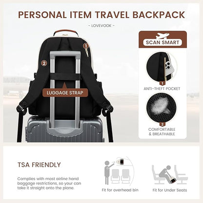 LOVEVOOK Laptop Backpack for Women with Pouch Pocket for Large Capacity Cup,18 Inch Teacher Nurse College Work Travel Backpack Purse,Waterproof Laptop Computer Bags,Beige-Black-Brown+Diamond-shaped