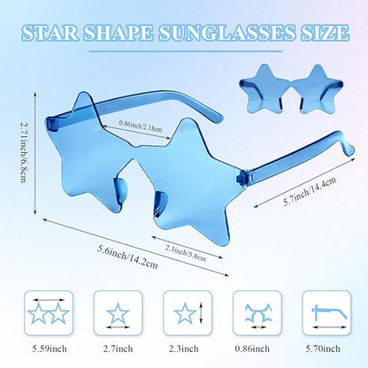 NACHLYNN 6 Pcs Rimless Star Shaped Sunglasses Light Blue Transparent Sunglasses Pentagram Glasses for Party Favor Cosplay
