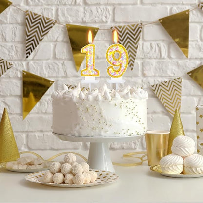 19th Birthday Candle for Cake, Colorful Macaron Numeral Candles for Boys/Girls, Birthday Party Cake Decorations, Golden Cake Topper for Birthday Party Supplies (Number 19)
