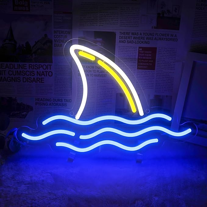 Neon Sign, Shark Led Neon Signs for Bedroom Decor, USB Powered OceanTheme Art Neon Night Light Acrylic Light Up Sign for Kids Birthday Gift Festival Party Holiday Decor
