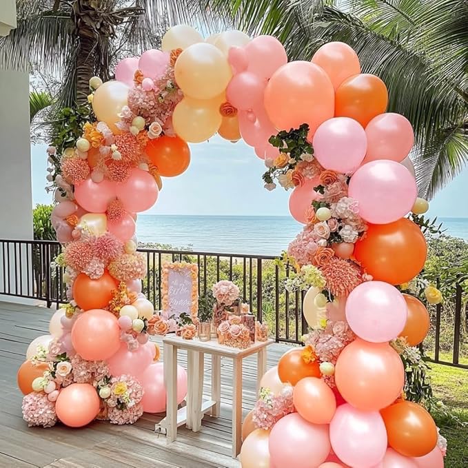 Pink Orange Balloons Double Stuffed Pearl Balloon Arch Latex Rose Light Pink Nude Balloon Garland for Birthday Thanksgiving Baby Shower Wedding Bridal Shower Fall Party Home Decoration