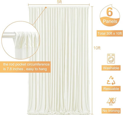 6 Panels Ivory Backdrop Curtain for Wedding Parties Wrinkle Free Ivory Photo Curtains Backdrop Drapes Fabric Decoration for Baby Shower Photoshoot 30ft(W) x 10ft(H)