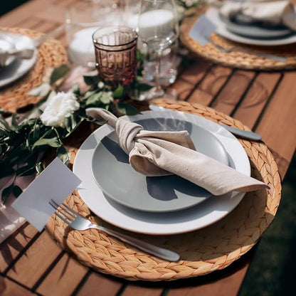 13.8 in Round Boho Placemats Table Mats Set of 8, Farmhouse Rustic Woven Plate Charger for Dinner Plates, Rattan Jute Wicker Braided Place Mats Chargers for Dining Table Decor