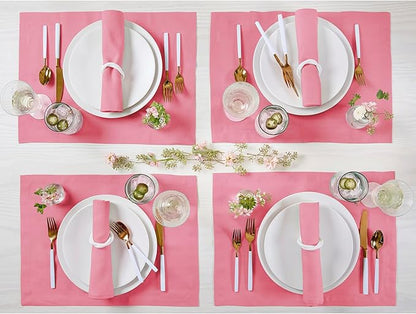 Solino Home Linen Cloth Placemats Set of 4 - 100% Pure Linen Pink Carnation Placemats 14 x 19 Inch - Fete