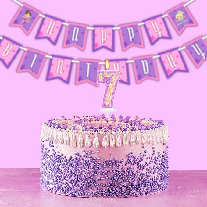 Birthday Candles - Number 7 Candle, Colorful Macaron Candles for Boys/Girls, Purple Party Decorations, Purple Cake Decorations