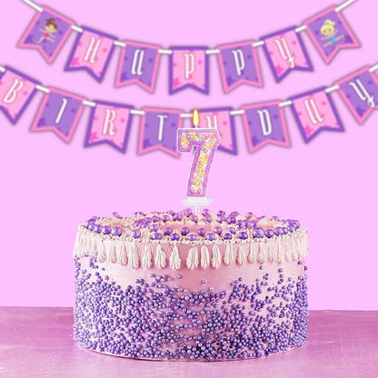 Birthday Candles - Number 7 Candle, Colorful Macaron Candles for Boys/Girls, Purple Party Decorations, Purple Cake Decorations