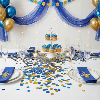 Blue and Gold Metallic Shiny Round Confetti 0.6 Inch-Table Sequin Confetti for Party Wedding Decoration(3.52 oz)