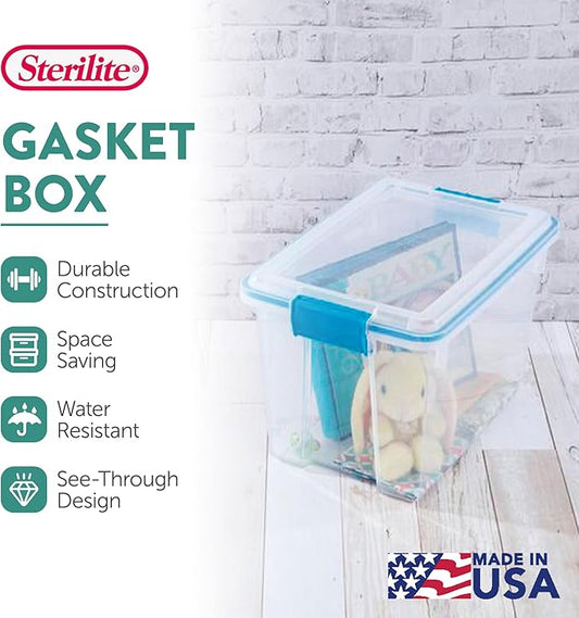 Sterilite 12-Pack Gasket Box, Weather-Resistant Storage Bins with Latching Lids, 20 Quart - Heavy-Duty Organizing Containers for Closet, Bathroom, and Office
