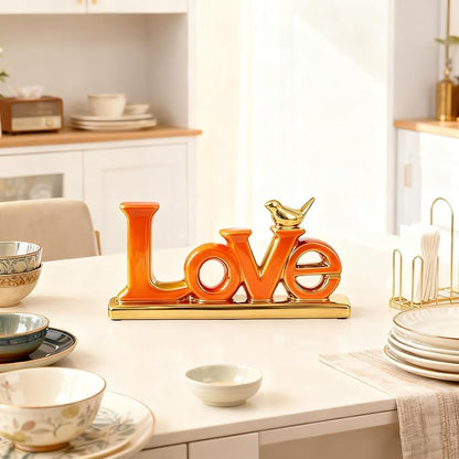Love Sign Decoration,White and Gold Love Signs for Home Decor Statue,Modern Bird Sculpture Personalized Love Decor,Gold Style Figurine Decorative Ornaments for Living Room,Bedroom,Desktop (Orange)