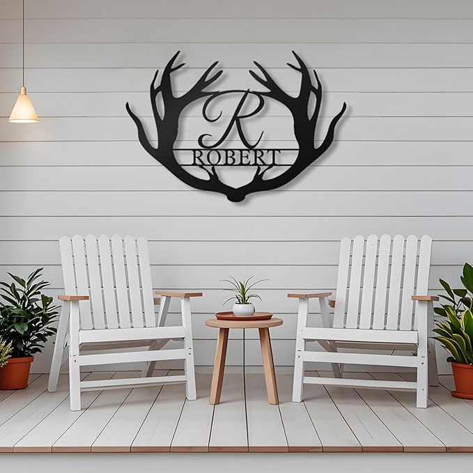 Custom Metal Sign Deer Antler - Personalized Last Name Sign, Deer Family Name Sign, Monogram Letter Sign, Rustic Wall Art Couple Gift for Wedding, Anniversary, Housewarming Birthday Home Décor