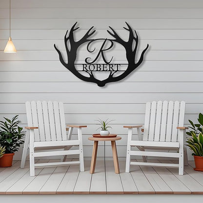 Custom Metal Sign Deer Antler - Personalized Last Name Sign, Deer Family Name Sign, Monogram Letter Sign, Rustic Wall Art Couple Gift for Wedding, Anniversary, Housewarming Birthday Home Décor