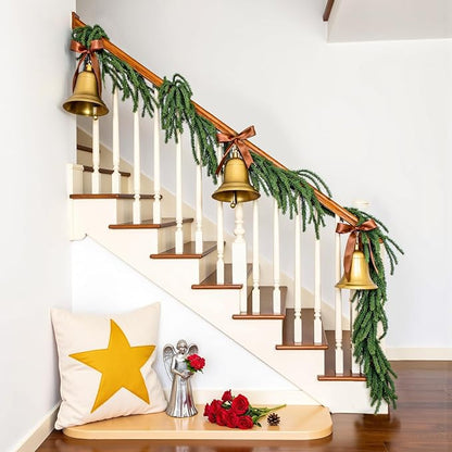 9FT Pre-Lit Artificial Christmas Garland with LED String Lights,Norfolk Pine Garland, Christmas Decorations Indoor Table Mantle Background Wall Room Winter Garland Outdoor Indoor Christmas Decor
