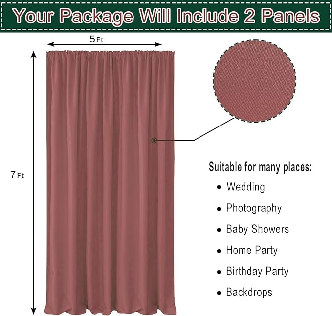 Hiasan Dusty Rose Backdrop Curtains for Parties, Polyester Photography Backdrop Drapes for Family Gatherings, Wedding Decorations, 5ftx7ft, Set of 2 Panels