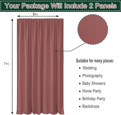Hiasan Dusty Rose Backdrop Curtains for Parties, Polyester Photography Backdrop Drapes for Family Gatherings, Wedding Decorations, 5ftx7ft, Set of 2 Panels