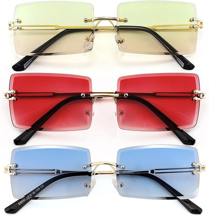 FEISEDY Vintage Rimless Sunglasses Rectangle Frameless Candy Color Glasses Women Men B2642