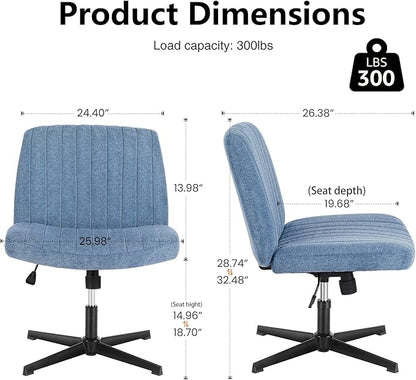 OLIXIS Criss Cross Legged Chairs Armless No Wheels Wide Seat Height Adjustable Swivel Padded Fabric Home Office Desk Seating for Bedroom, Student, Study Room