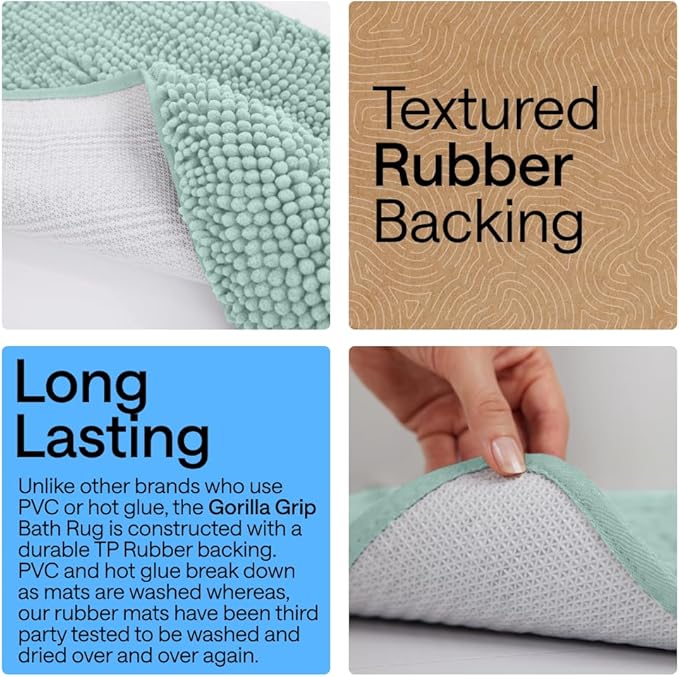 GORILLA GRIP Bathroom Rug Sets, Soft Chenille 2 Piece Area Rugs Set, Toilet Base Mat and 30x20 Carpet, Absorbent Microfiber Washable Mats Dry Quickly, Home Décor and Bath Room Accessories, Seablue