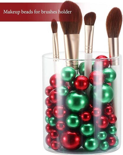Hicarer 120 Pieces Pearl for Vase Filler Pearl Bead Vase Centerpieces Brush Holder Assorted Round Faux Bead for Crafting, Home Wedding Table Decor 14/20/30 mm(Green, Bright Red)