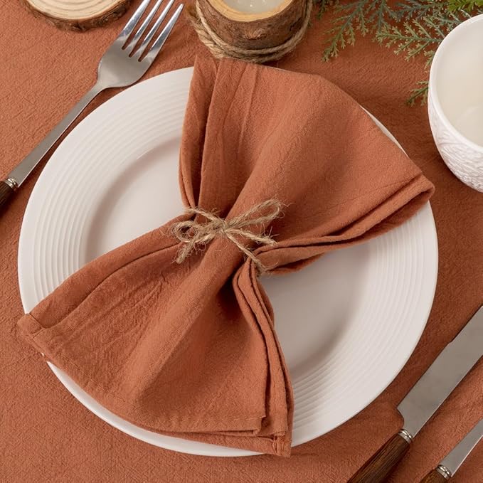 Socomi Cloth Napkins Terracotta Fall Burnt Orange Thanksgiving Washable Reusable Bulk Linen Cotton Napkins Set of 10 17"x17" for Wedding Party Bridal Baby Shower Birthday Dining Table Decorations