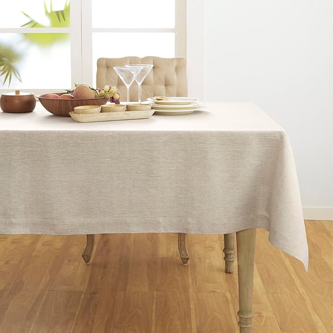 Solino Home Linen Tablecloth 60 x 144 Inch - 100% Pure Linen Light Natural Table Cloth for Rectangular Tables - Athena, Machine Washable Cloth Tablecloth for Fall, Autumn, Holiday