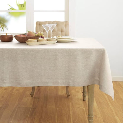 Solino Home Linen Tablecloth 60 x 90 Inch - 100% Pure Linen Light Natural Table Cloth for Rectangle Tables - Athena, Machine Washable Tablecloth for Fall, Autumn, Christmas, Holiday, New Year