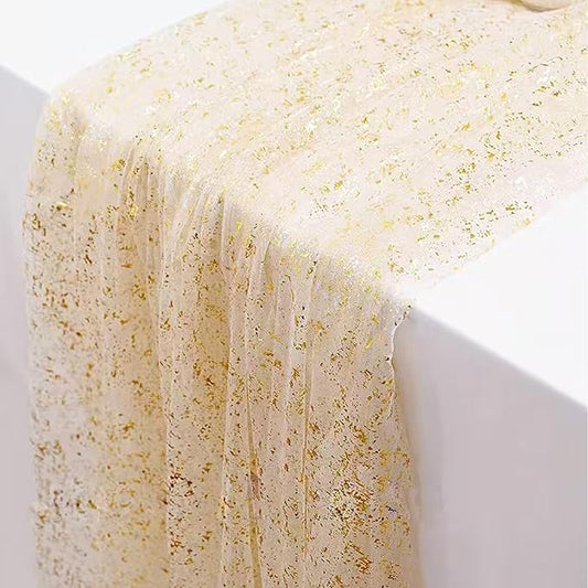 10 Packs Gold Table Runners 10 Ft, Sheer Cheese Cloth Tulle Birthday Decorations, Gold Foil Sequin Table Decoration Centerpiece for Party Birthday Wedding Anniversary Christmas