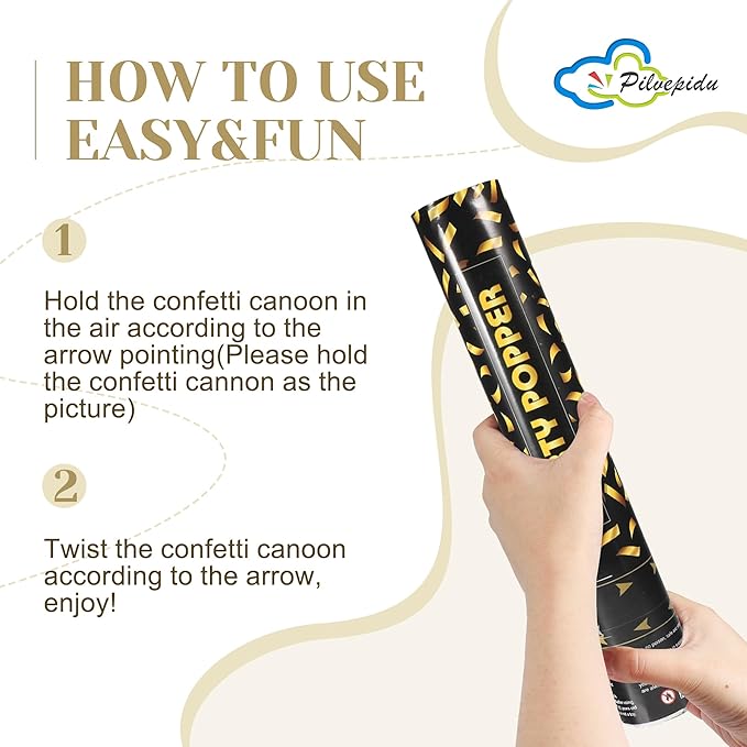 Confetti Cannon,Gold Confetti Poppers 6 Pack 12 Inch Party Poppers For Wedding,Birthday,Christmas,New Year eve Party,Celebrations,Baby Shower Decorations,Graduation
