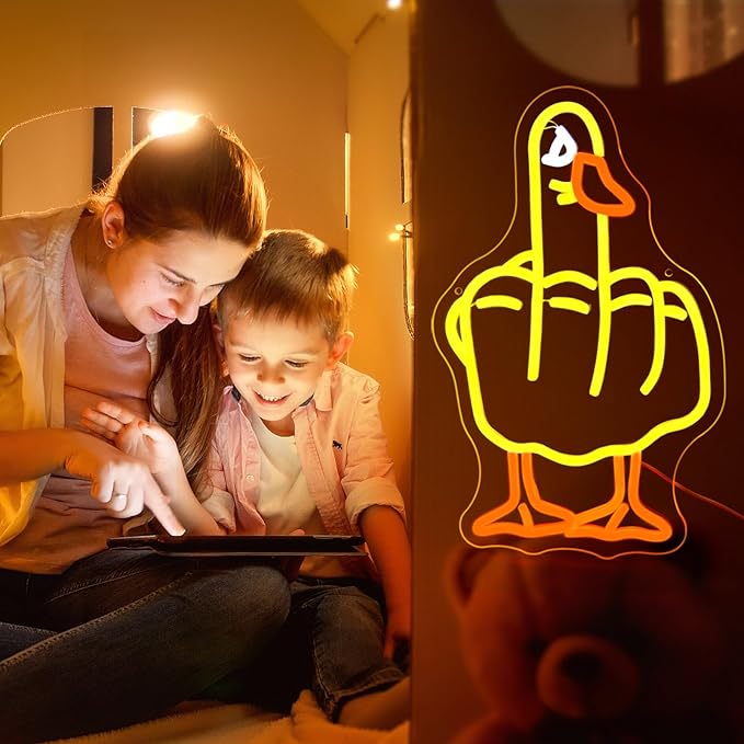 Duck Neon Sign, JGHTURIE Animal Led Neon Signs for Wall Decor Cute Yellow Light Up Sign Kids Game Room Bar Signs for Man Cave USB Powered