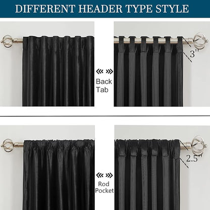 PRIMROSE Black Curtains 96 inch for Living Room Velvet Drapes Blackout Rod Pocket Back Tab Window Treatment Semi Room Darkening Decor Curtains for Bedroom Set of 2 Panels