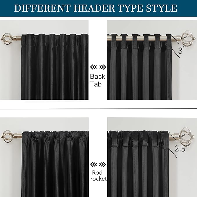 PRIMROSE Black Curtains 84 inch for Living Room Velvet Drapes Blackout Rod Pocket Back Tab Window Treatment Semi Room Darkening Decor Curtains for Bedroom Set of 2 Panels