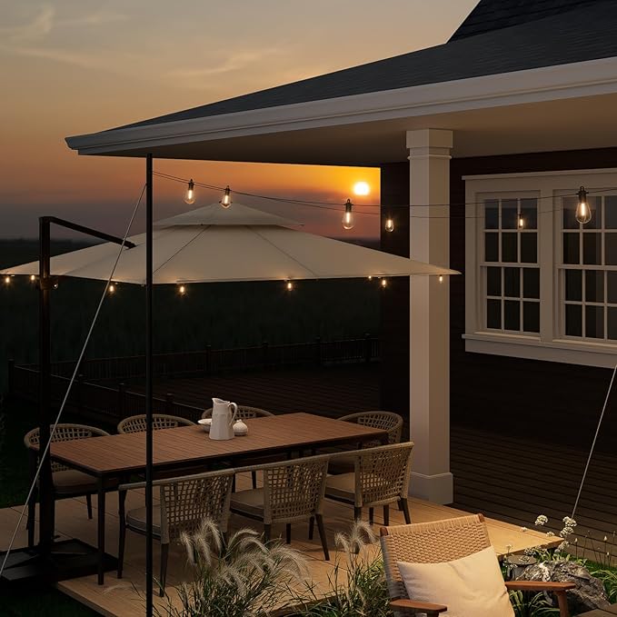 Outdoor String LED Patio Lights - 50FT, IP65 Waterproof Outside Patio Lights with 16 (15+1) S14 LED Bulbs for Bistros Backyard Gazebo Porch Party, 2700K Warm White, 131 Strands Connectable