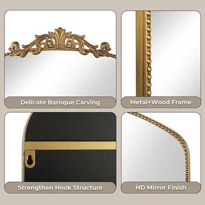 40"x30" Gold Large Antique Mirror, Vintage Baroque Mirror with Ornate Beaded Frame for Home Decor - Living Room, Entryway, Bathroom, Fireplace