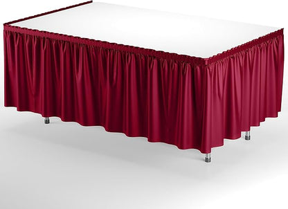 Ruffle Table Skirt Burgundy 48 Pack 14 Ft Long Table Skirts for Rectangle Tables 6ft Plus or Round Tables Skirts with Adhesive Strip for Gender Reveal Decor & Happy Birthday Parties by Exquisite