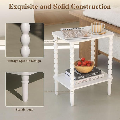 White End Table, Small Side Table with Storage Shelf, 2-Tier Modern NightStand for Bedroom, Living Room, Small Spaces (White)
