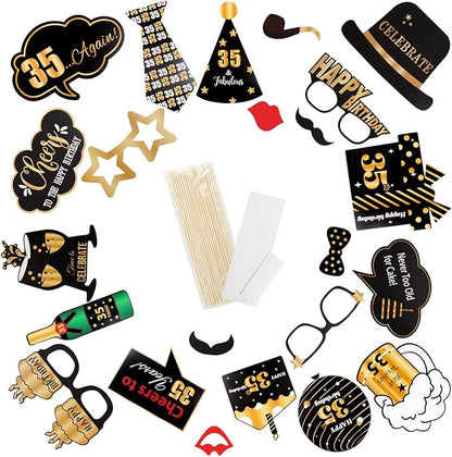LINGTEER Happy 35th Birthday Party Photo Booth Props,Cheers to 35th Birthday 35th Years Old Bday Party Centerpieces Props Decorations Sign.