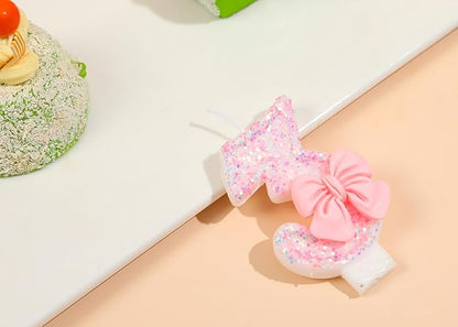 Number 13 Candle Pink Sequins and Bowtie 13th Cake Topper, 13 Birthday Candle for Girls Pastel Sweet Theme Birthday Party or Adults Milestone Age Decoration