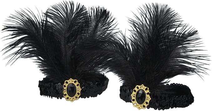 Feather Headpiece Sequins Headbands 1920s Flapper Showgirl Headpieces for Women Girls Carnival Party Accessories