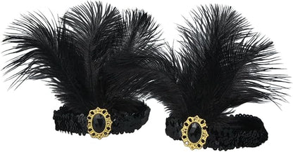 Feather Headpiece Sequins Headbands 1920s Flapper Showgirl Headpieces for Women Girls Carnival Party Accessories