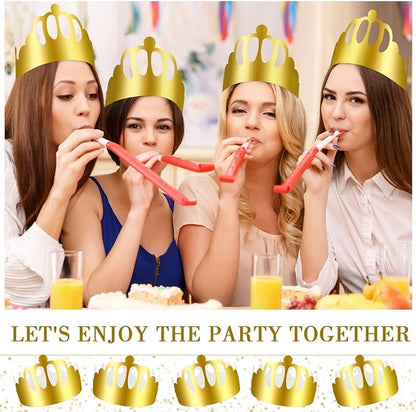 Crtiin 100 Pcs Gold Paper Crowns Birthday Party Bulk for Adults Classroom Students Hat Supplies Favors (Round Style)