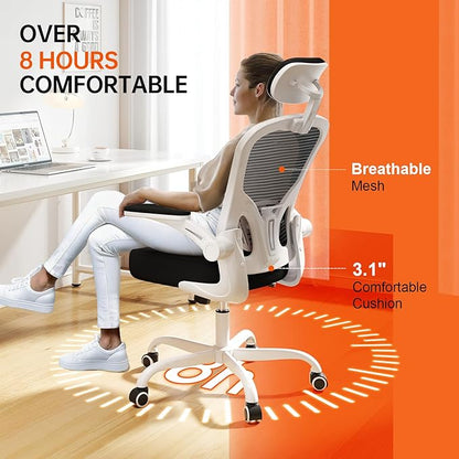 Synorla Office Chair Ergonomic Desk Chair, 330LBS Capacity, High Back Computer Design for Long Hours Comfort, Rolling Swivel Executive Task for Home Office with Flip-up Armrests (White Black)