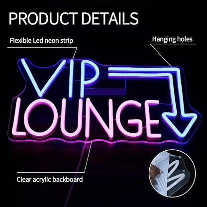 VIP Lounge Neon Sign for Wall Decor Dimmable VIP Led Light Signs Pink Blue Letters Neon Light for Bar Hotel Cafe VIP Room Airports Beauty Room Decoration