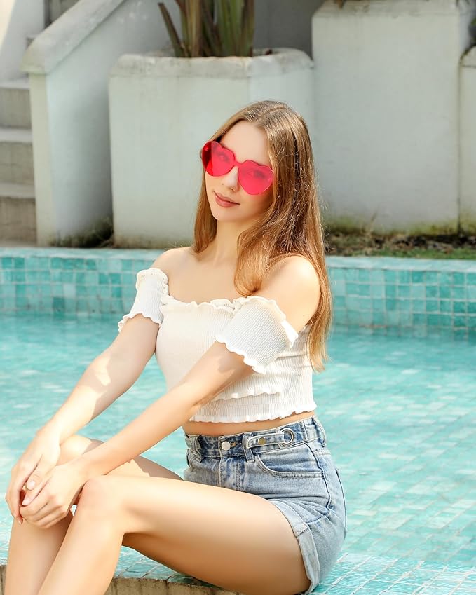 40 Pairs Heart Shaped Sunglasses Bulk, Colorful Rimless Fun Heart Sunglasses for Women Party Favors