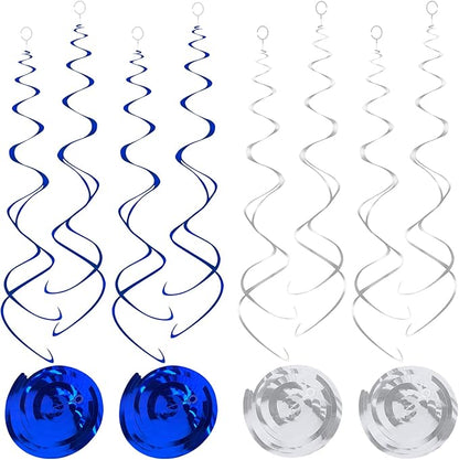 Hanging Swirl Decorations Blue and Silver Swirl Decoration 30pc Party Streamers for Ceiling 24"