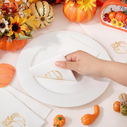 50PCS Thanksgiving Pumpkin Napkins - Heavy Duty Fall Pumpkin Paper Napkins - Thanksgiving Disposable Hand Towels for Friendsgiving Table Decor Party Supplies