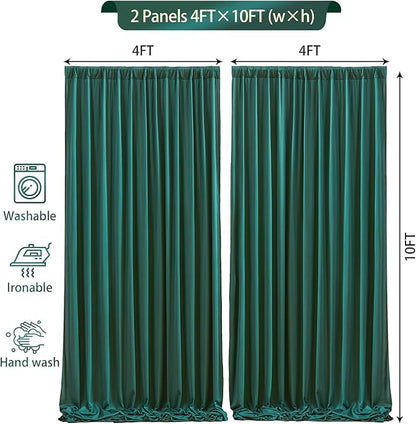 8 x 10ft Hunter Green Backdrop Curtains for Party Wedding Back Drop Soft Fabric Curtains Dark Green Photo Background Wrinkle Free Polyester for Birthday Christmas Party Graduations, 2 Panels