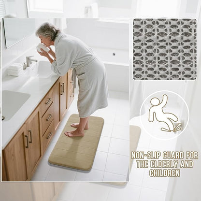 Yimobra Memory Foam Bath Mat, Super Soft Absorbent Bathroom Rug Non Slip, Quick Dry, Machine Washable Floor Carpet for Tub Shower, Home Decor Accessories, 24x17, Pale Khaki