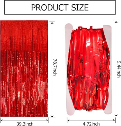 20 Pack Red Streamers Party Backdrop Christmas Decorations Foil Fringe Backdrop Curtains Carnival Casino Theme Birthday New Year Holiday Celebration Bachelorette Party Decorations Supplies