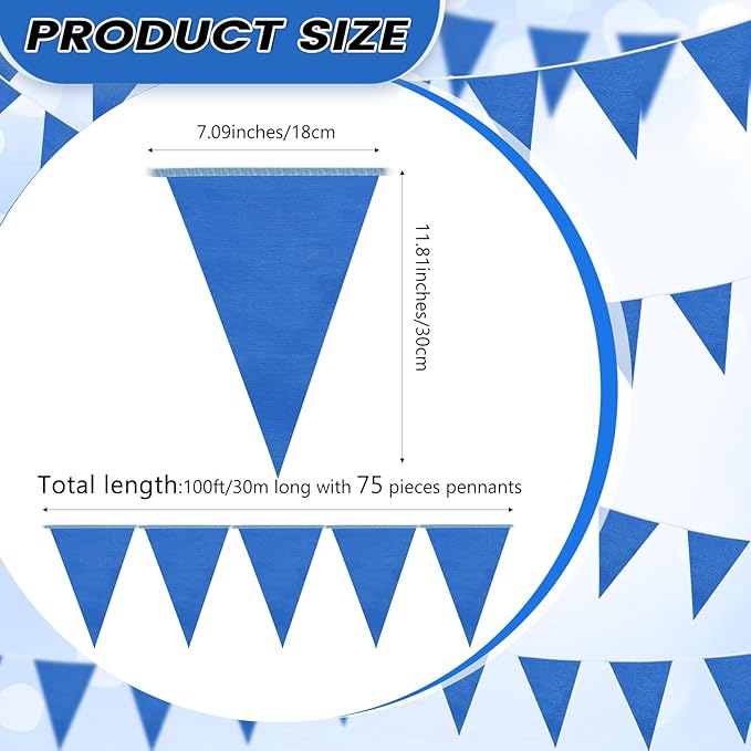 100 Feet Pennant Banners Flags 75 Solid String Triangle Flags for Grand Opening, Carnival Theme Birthday Party Decoration Outdoor Events Classroom Decoration(Blue)